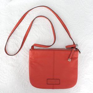 Tignanello Crossbody Leather Orange Triple Pouch